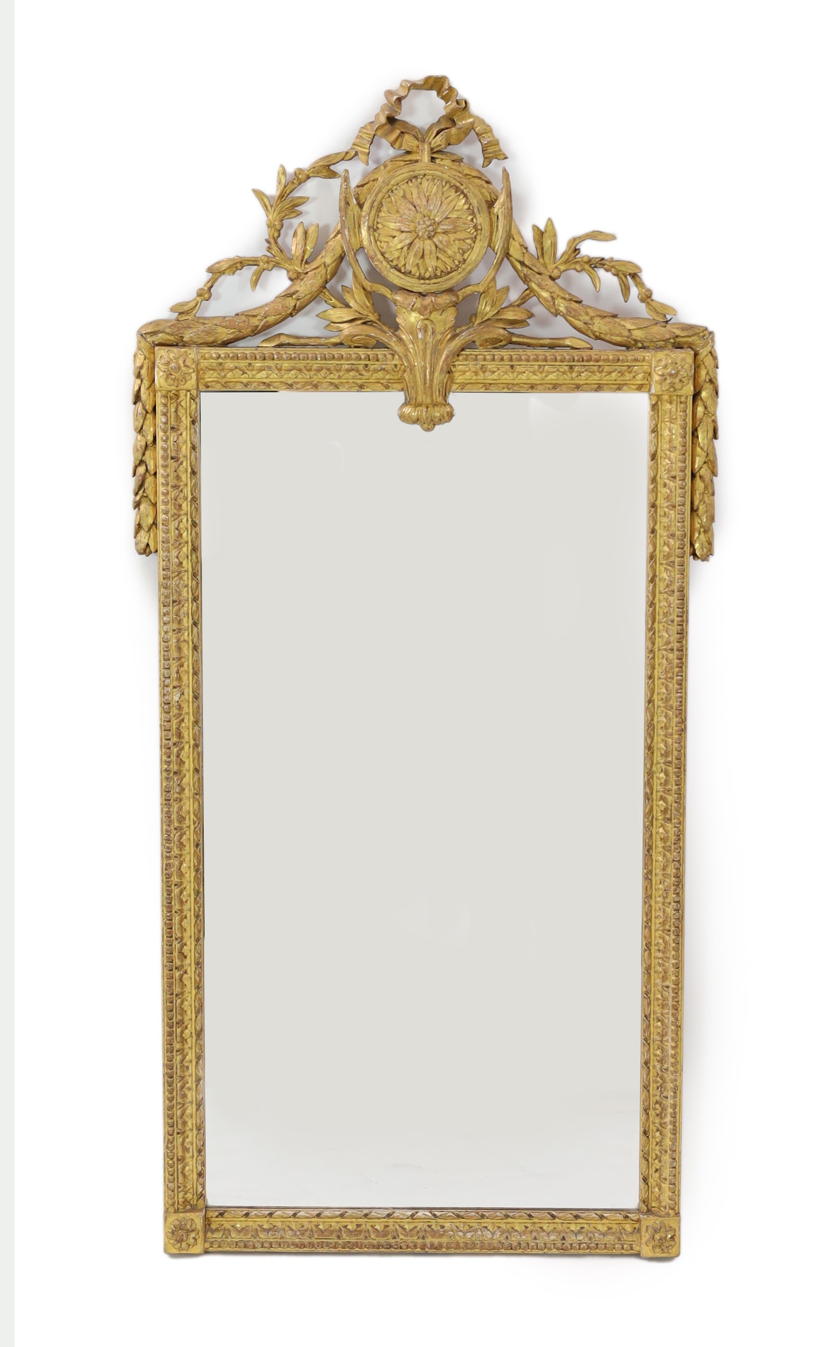 An early 19th century French gilt wood and gesso wall mirror, width 54cm height 110cm